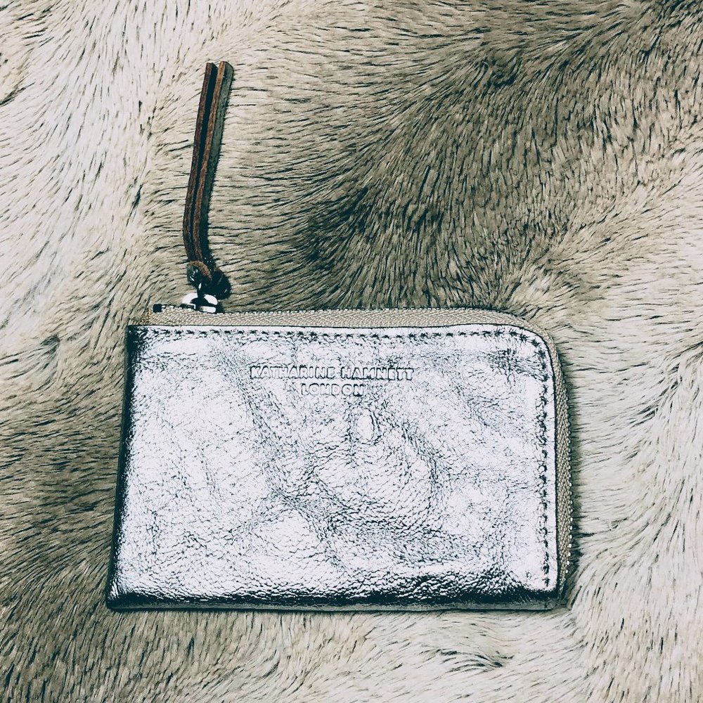 New Katherine Hamnett Silver Leather Zipped Pouch